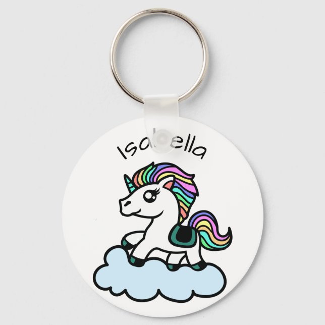 Custom Name Cute Whimsical Unicorn Keychain (Front)
