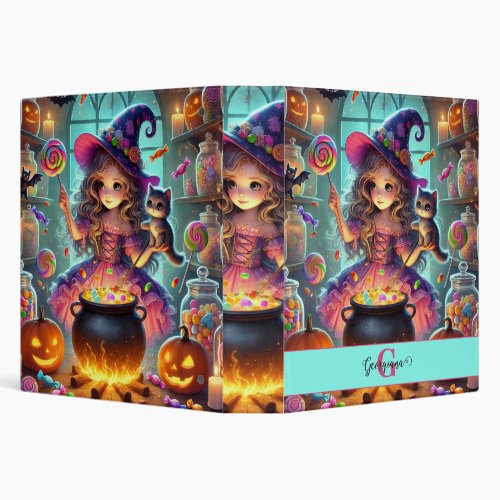 Custom Name Cute Whimsical Witch Halloween Treats 3 Ring Binder