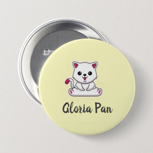 Custom name cute white cat on yellow button