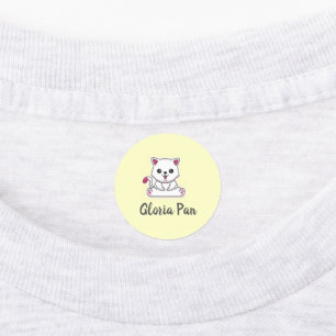 Custom name cute white cat on yellow labels