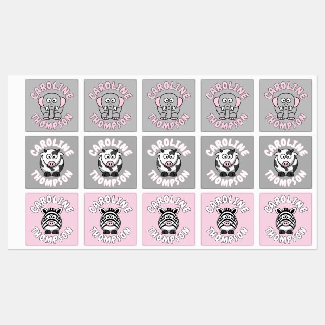 Custom Name Cute Zoo And Farm Animals Kids' Labels (Sheet)