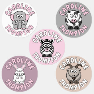 Custom Name Cute Zoo And Farm Animals Kids' Labels