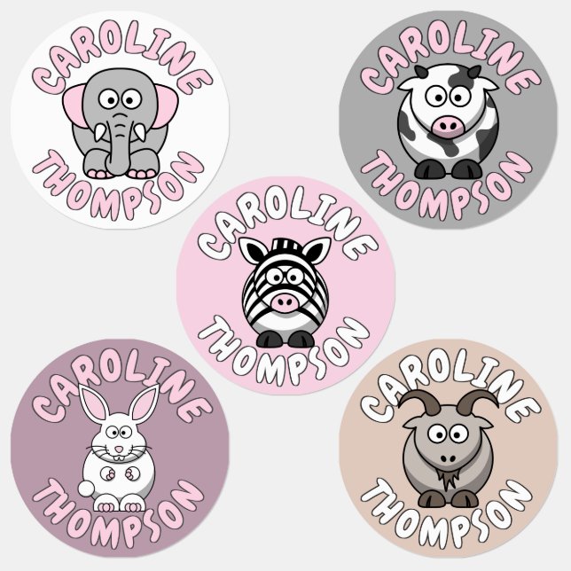 Custom Name Cute Zoo And Farm Animals Kids' Labels (Group)