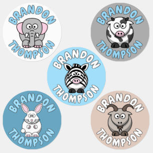Custom Name Cute Zoo And Farm Animals Kids' Labels