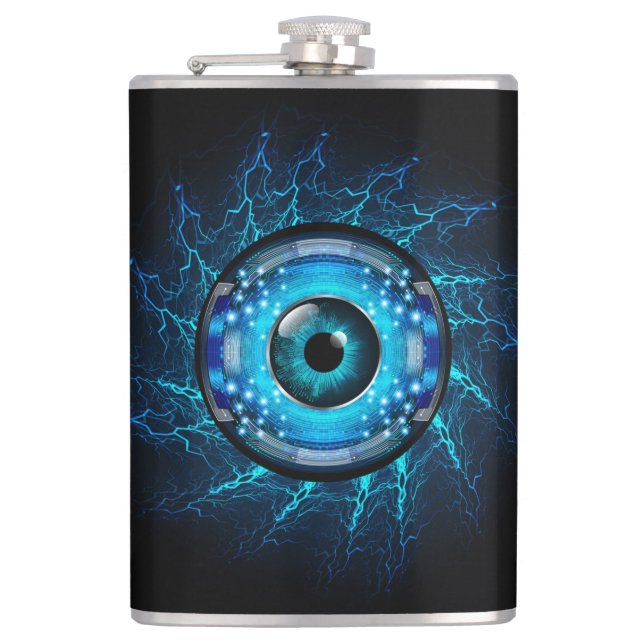 Custom Name Cyber Circuit Eye Flask (Front)