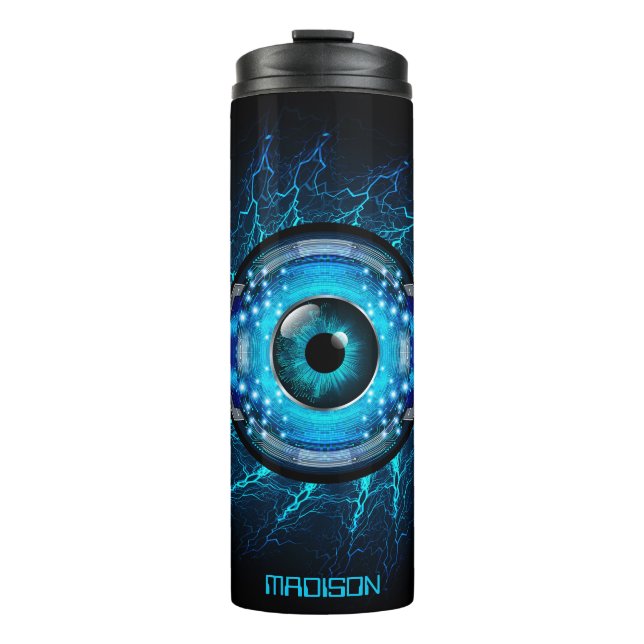 Custom Name Cyber Circuit Eye Thermal Tumbler (Front)