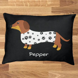 Custom Name Dachshund Black & White Dog Pet Bed