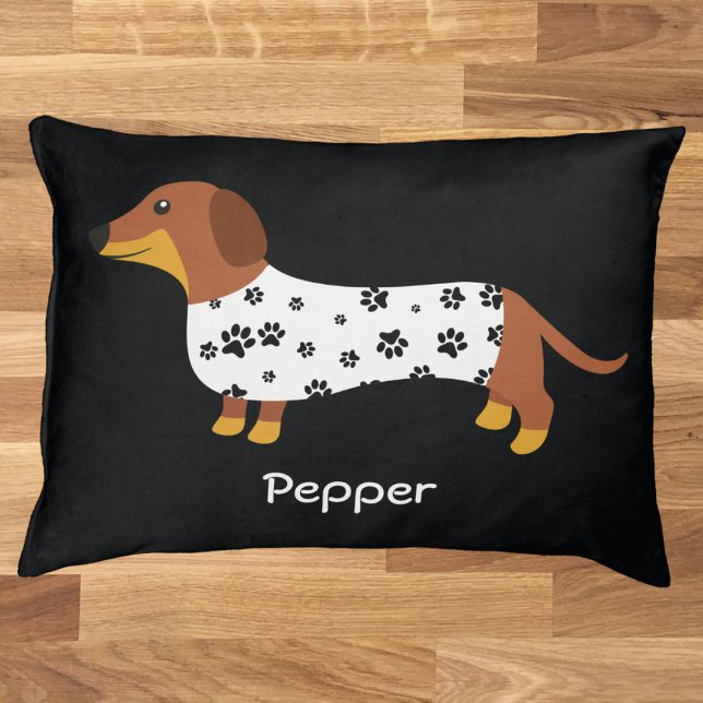 Custom Name Dachshund Black & White Dog  Pet Bed (Creator Uploaded)