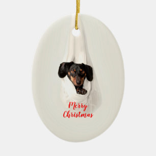 Custom Name Dachshund Christmas Ceramic Ornament