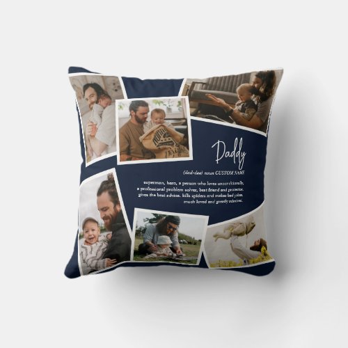Custom Name Daddy Father Definition Photo Collage Throw Pillow