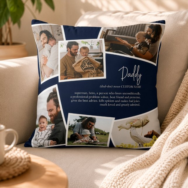 Custom Name Daddy Father Definition Photo Collage Throw Pillow (Creator Uploaded)