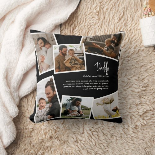 Custom Name Daddy Father Definition Photo Collage Throw Pillow