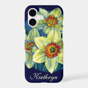 Custom name Daffodils yellow blue floral case