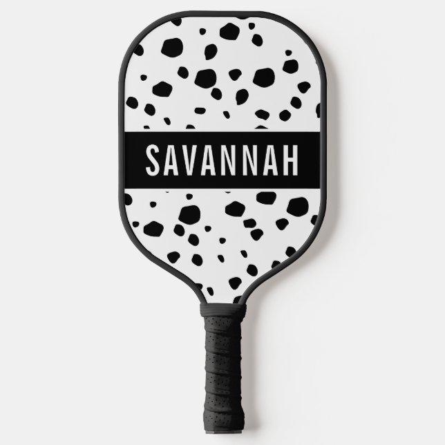 Custom Name Dalmatian Animal Print Pattern Classic Pickleball Paddle (Front)