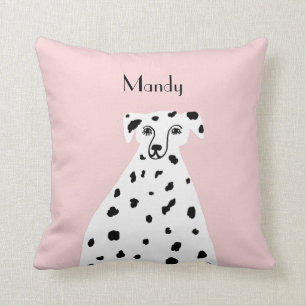 Custom Name Dalmatian Dog Abstract Art Pink Throw Pillow