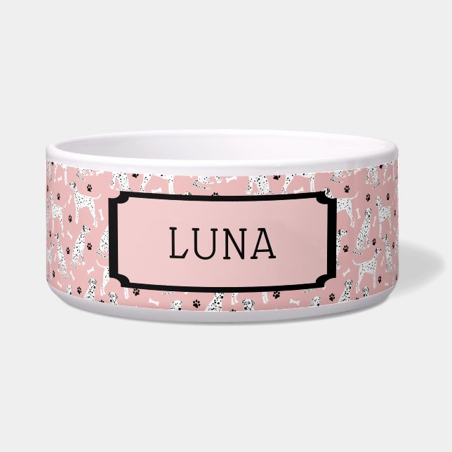 Custom Name Dalmatian Paws and Bones Bowl (Front)