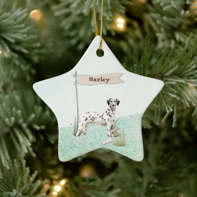 Custom Name Dalmatian Pet Dog  Ceramic Ornament (Tree)