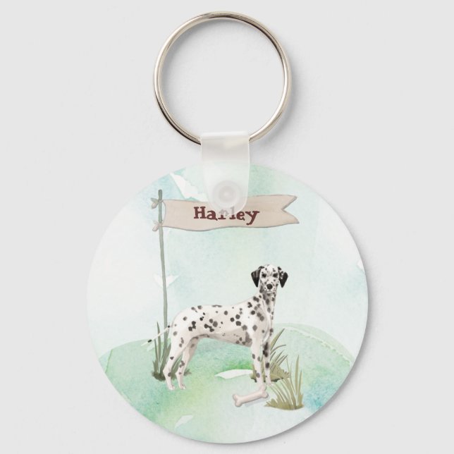 Custom Name Dalmatian Pet  Dog Keychain (Front)