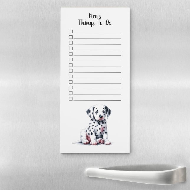 Custom Name Dalmatian Puppy Watercolor Magnetic Notepad (In Situ)