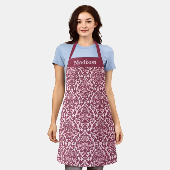 Custom name Damask Pattern apron (Worn)