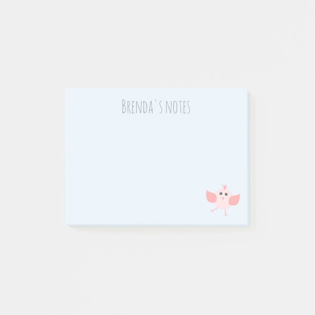 Custom Name Dancing Birdie Pink Blue 4x3 Post-it Notes (Front)