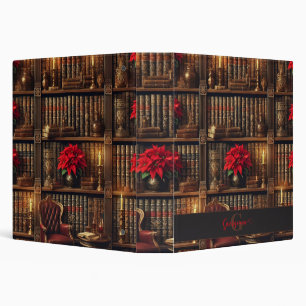 Custom Name Dark Academia Poinsettia Bookshelf 3 Ring Binder