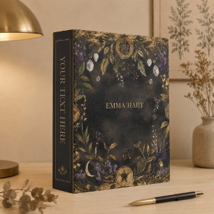 Custom Name Dark Botanical Celestial Study Binder