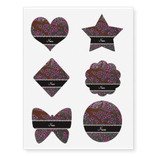 Custom name dark gray glitter cherry blossoms temporary tattoos