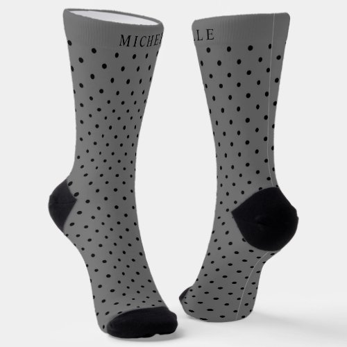 Custom Name Dark Steel Grey Black Polka Dot Socks