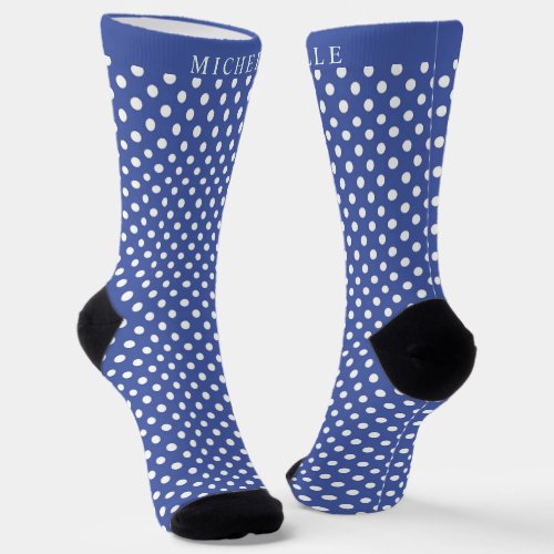Custom Name Dark Vivid Denim Blue  Polka Dot Socks