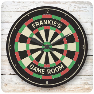Custom NAME Dart Board Game Room Man Cave Darts Large Clock