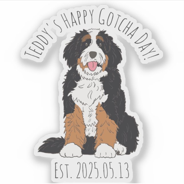 Custom Name & Date Bernedoodle Happy Gotcha Day Sticker (Front)