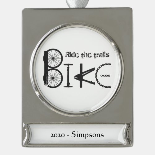 Custom Name date Bike Word from Bicycle Parts Silver Plated Banner Ornament