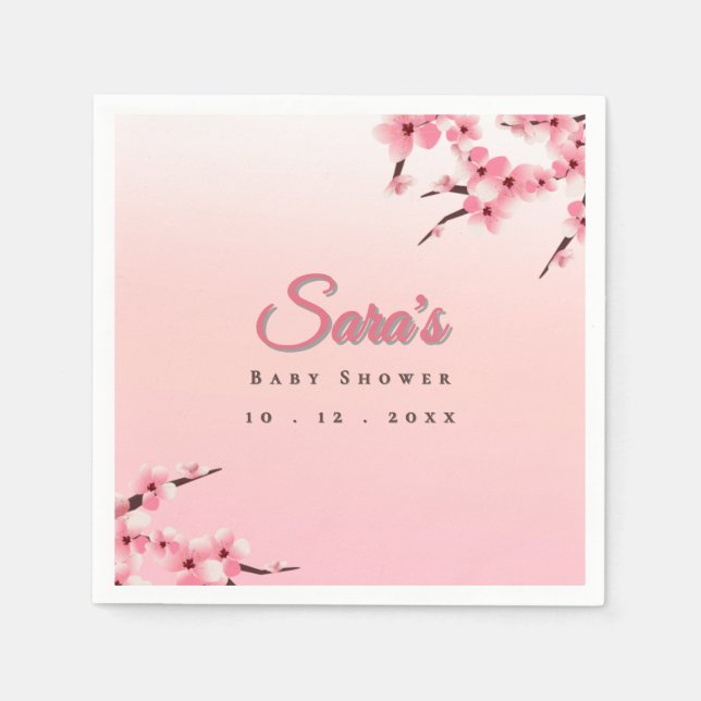 Custom Name & Date Cherry Blossom Baby Shower Napkins (Front)