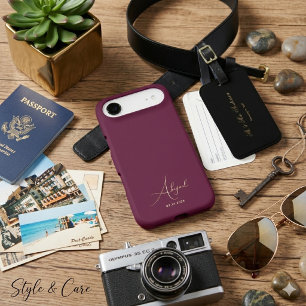 Custom Name Date Elegant Stylish Burgundy iPhone 17 Air Case