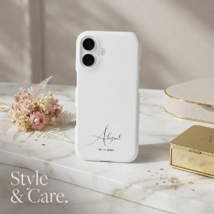 Custom Name Date Elegant Stylish White iPhone 17 Case