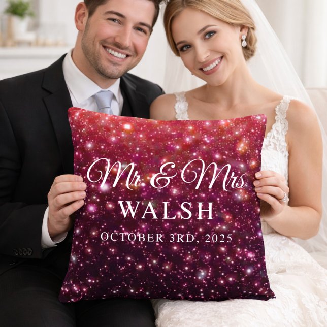  Custom Name & Date Galaxy Glitter Design Throw Pillow (Creator Uploaded)