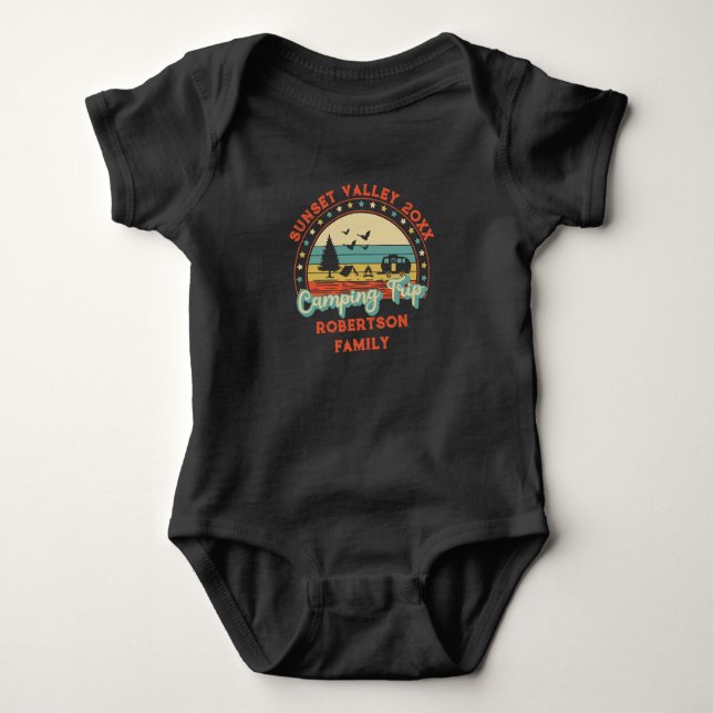 Custom Name Date Location Matching Family Camping  Baby Bodysuit (Front)