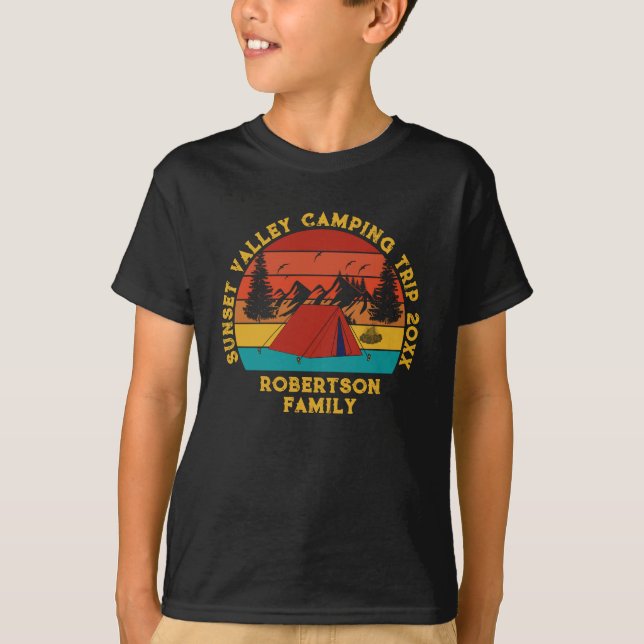 Custom Name Date Location Matching Family Camping  T-Shirt (Front)