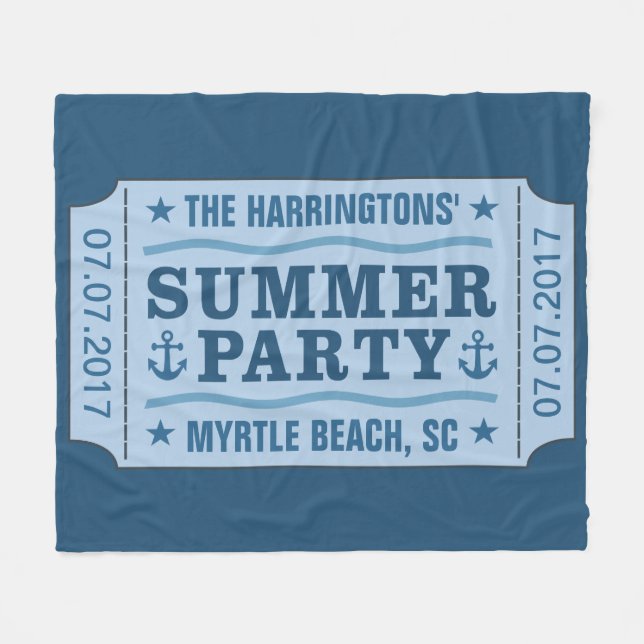 Custom name date & location “Party Ticket” blanket (Front (Horizontal))