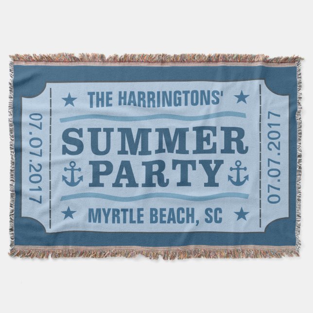 Custom name, date & location “Party Ticket” throw Blanket (Front)