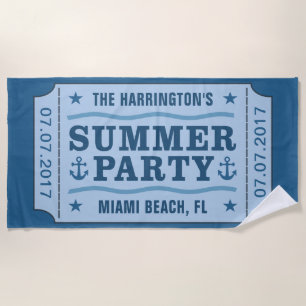 Custom name, date & location “Party Ticket” towel
