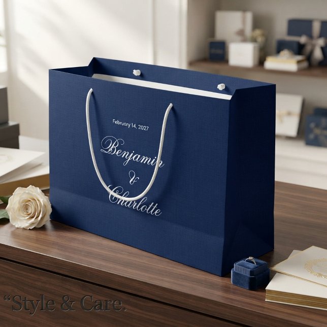 Custom Name Date Navy Wedding Theme Large Gift Bag (Custom Name Date Navy Wedding Theme Large Gift Bag)