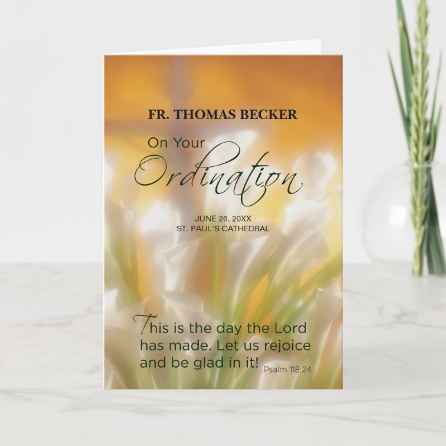 Custom Name, Date, Ordination Congratulations Card (Front)