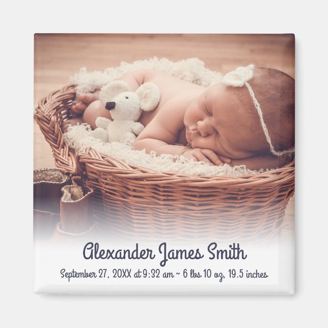 Custom Name Date Photo Baby Boy Birth Announcement Magnet (Front)