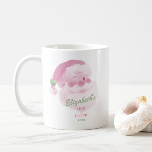Custom Name Date Pink & Green Holiday Cheer Coffee Mug