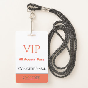 Custom Name Date VIP Access Pass Concert Orange Badge