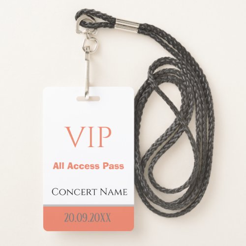 Custom Name Date VIP Access Pass Concert Orange Badge