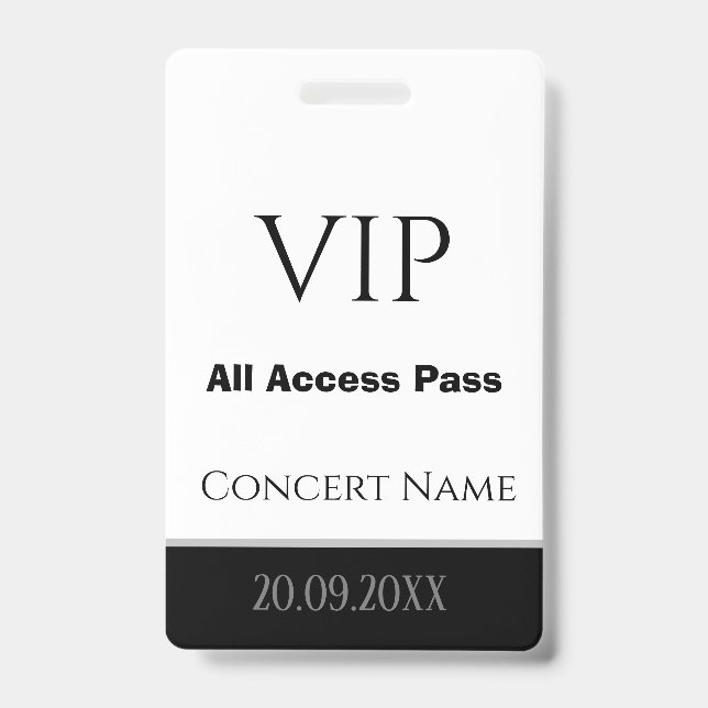 Custom Name Date VIP All Access Pass Concert Badge (Front)