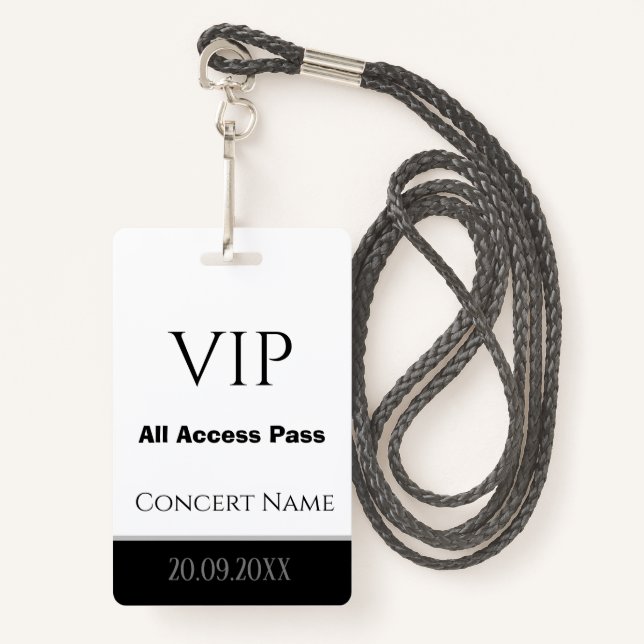 Custom Name Date VIP All Access Pass Concert Badge (Front with Lanyard)